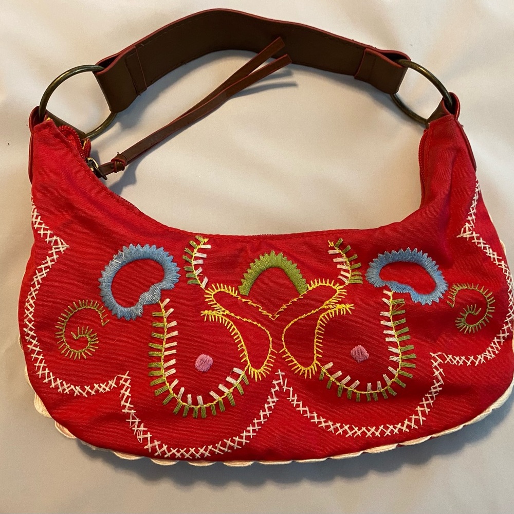 Embroidered Red Shoulder Bag